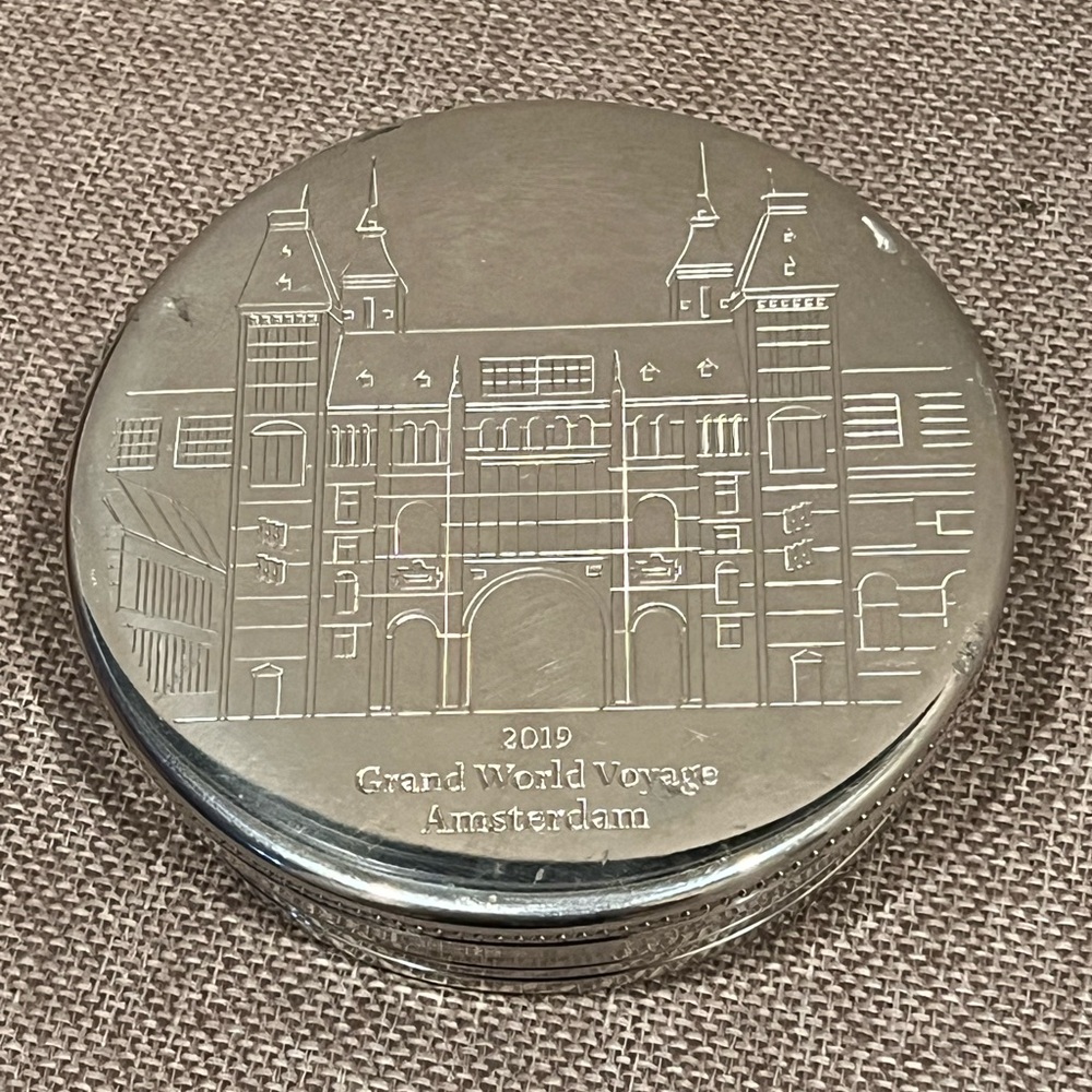 Tiffany & Co pewter lined keepsake round box 2019 Amsterdam grand world voyage